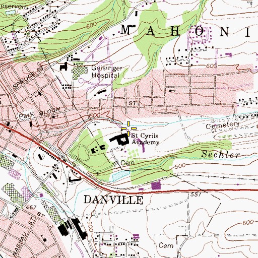 Topographic Map of Saint Cyrils Academy, PA