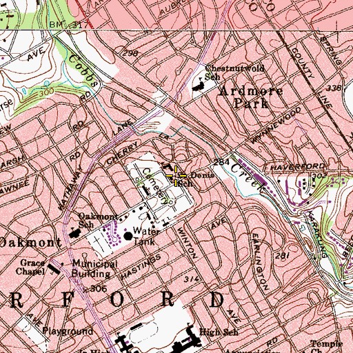 Topographic Map of Saint Denis School, PA