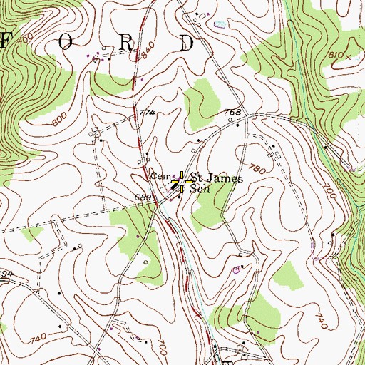 Topographic Map of Saint James School, PA