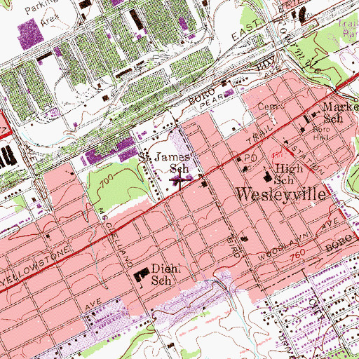 Topographic Map of Saint James Catholic School, PA