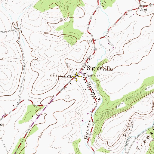 Topographic Map of Saint Johns Church, PA