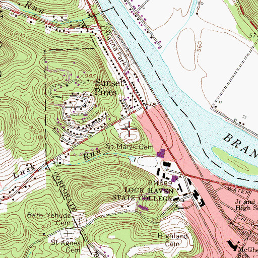 Topographic Map of Saint Marys Cemetery, PA