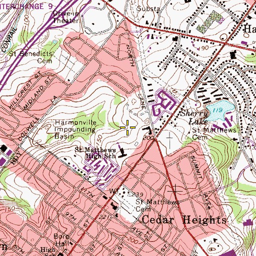 Topographic Map of Saint Matthews High School, PA