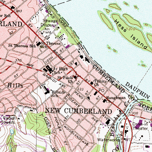 Topographic Map of Saint Pauls Church, PA