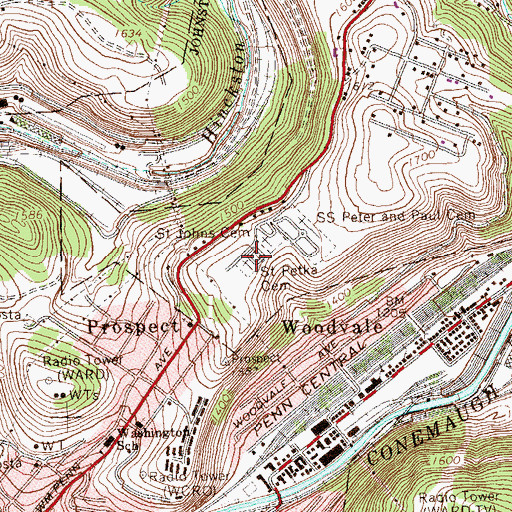 Topographic Map of Saint Petka Cemetery, PA