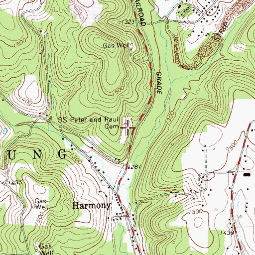 Topographic Map of Saints Peter and Paul Byzantine Cemetery, PA