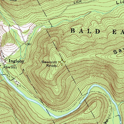 Topographic Map of Sawmill Knob, PA