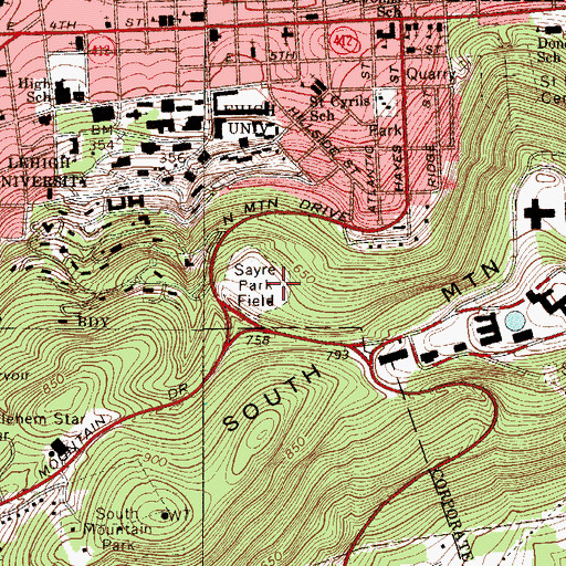 Topographic Map of Sayre Park Field, PA