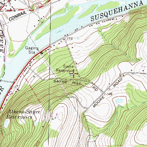 Topographic Map of Sayre Reservoir, PA