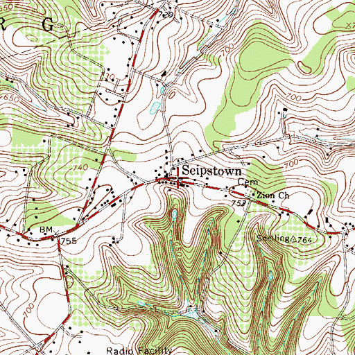 Topographic Map of Seipstown, PA
