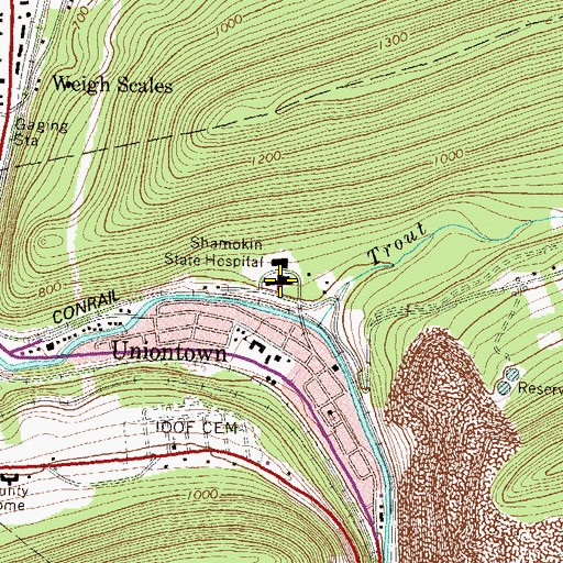 Topographic Map of Shamokin Area Community Hospital, PA
