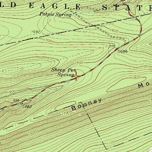 Topographic Map of Sheep Pen Spring, PA