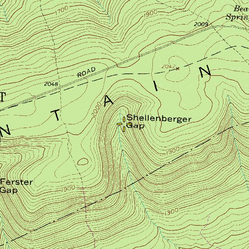 Topographic Map of Shellenberger Gap, PA