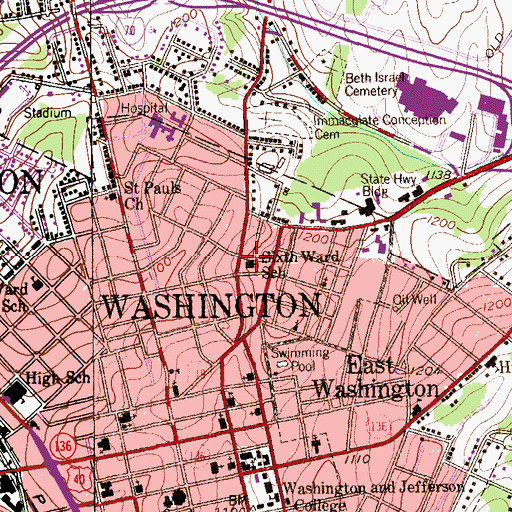 Topographic Map of Sixth Ward School, PA