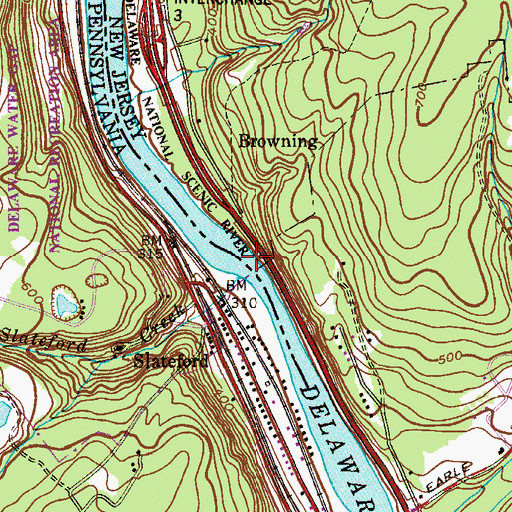 Topographic Map of Slateford Creek, PA