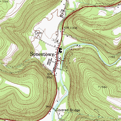 Topographic Map of Sonestown, PA