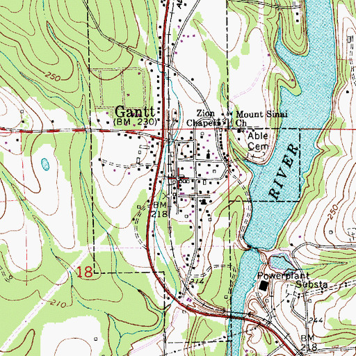 Topographic Map of Gantt, AL