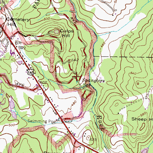 Topographic Map of Spanglers Spring, PA