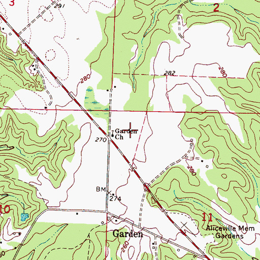 Topographic Map of Garden Baptist Church, AL