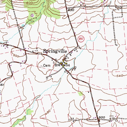 Topographic Map of Springville, PA