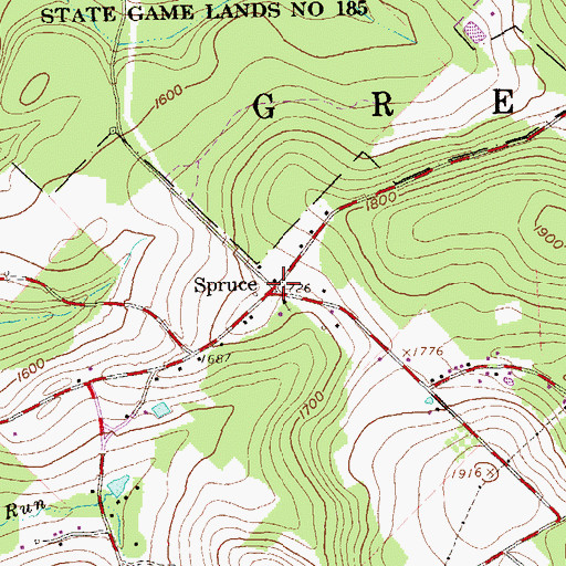 Topographic Map of Spruce, PA