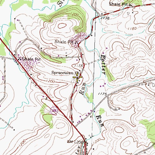 Topographic Map of Sprucetown Church, PA