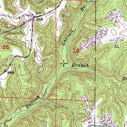 Topographic Map of Garrett Branch, AL