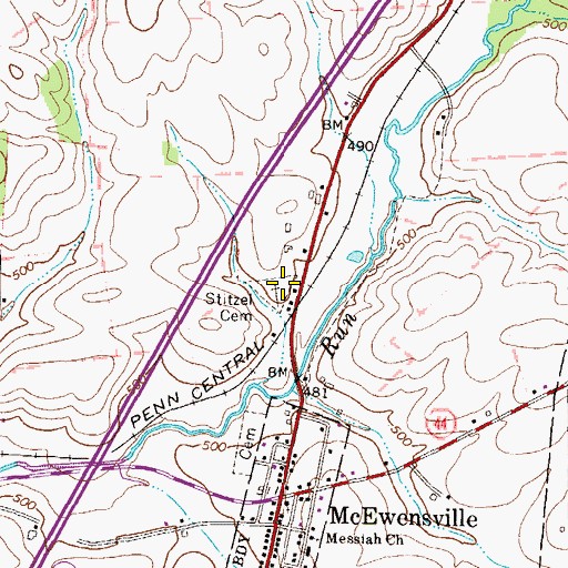 Topographic Map of Stitzel Cemetery, PA
