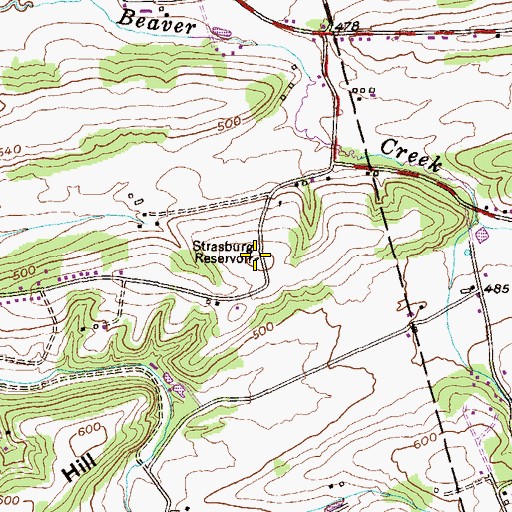 Topographic Map of Strasburg Reservoir, PA