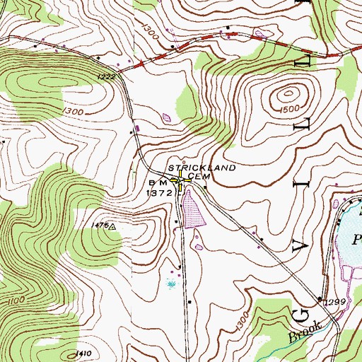 Topographic Map of Strickland Cemetery, PA