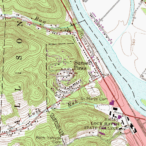 Topographic Map of Sunset Pines, PA