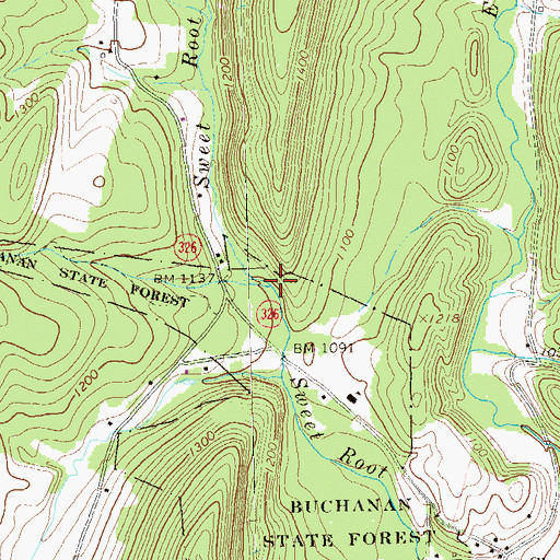 Topographic Map of Sweet Root Run, PA