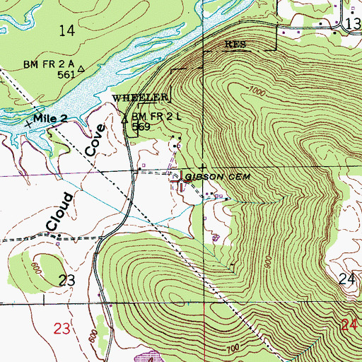 Topographic Map of Gibson Cemetery, AL