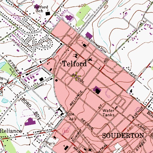 Topographic Map of Telford, PA