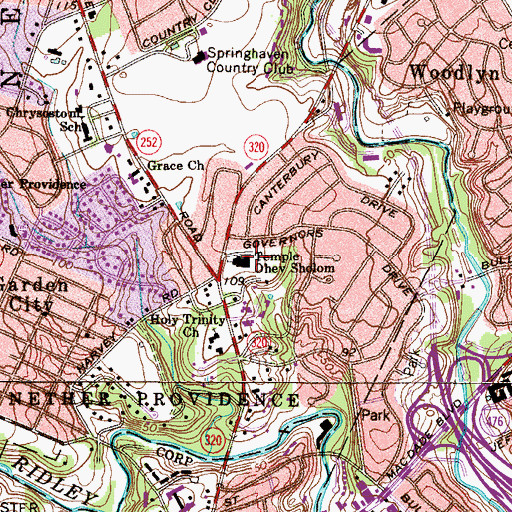 Topographic Map of Temple Ohev Sholom, PA