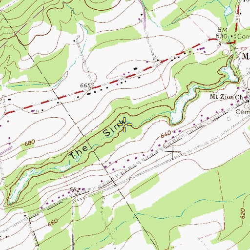Topographic Map of The Sink, PA