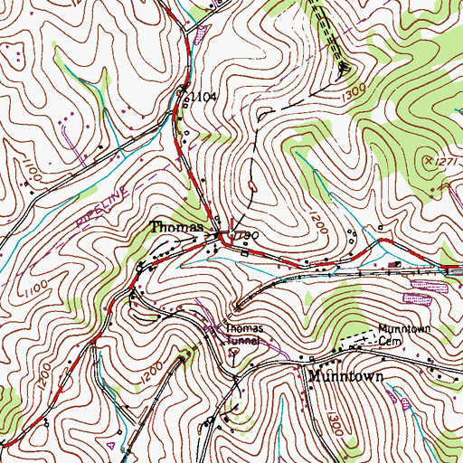 Topographic Map of Thomas, PA