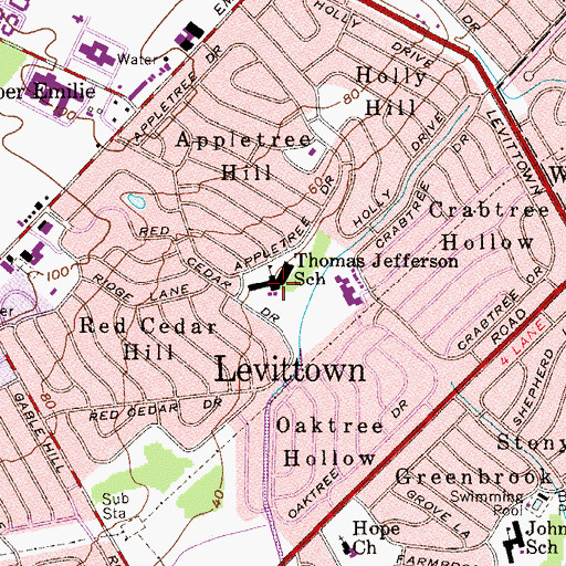 Topographic Map of Thomas Jefferson School, PA