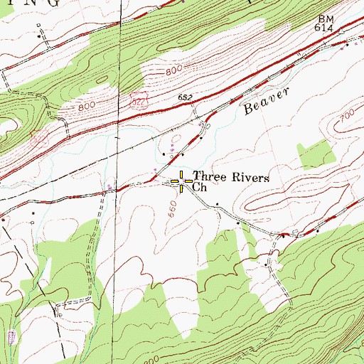 Topographic Map of Three Rivers Church, PA
