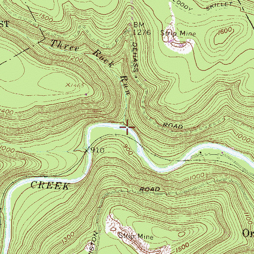 Topographic Map of Three Rock Run, PA