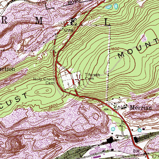 Topographic Map of Tifereth Cemetery, PA