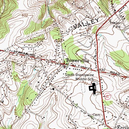 Topographic Map of Towerville, PA
