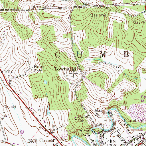 Topographic Map of Towns Hill, PA