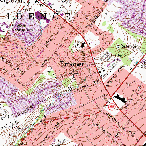 Topographic Map of Trooper, PA