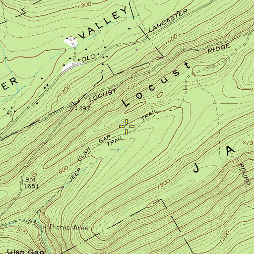 Topographic Map of Ulsh Gap Trail, PA