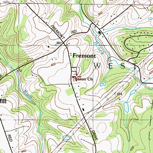 Topographic Map of Union Church, PA