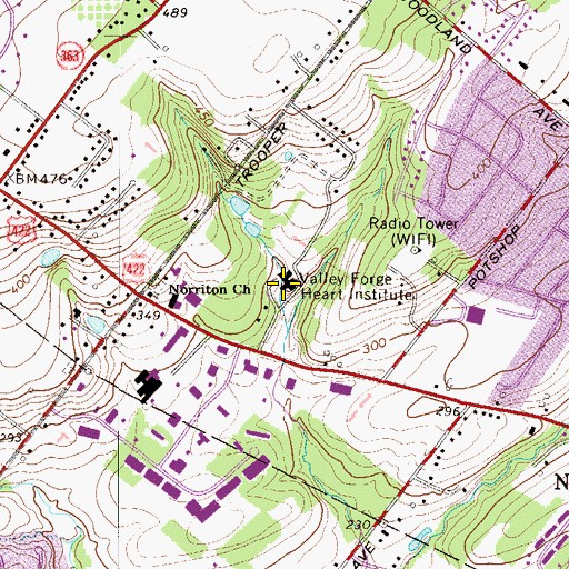 Topographic Map of Valley Forge Medical Center and Hospital, PA