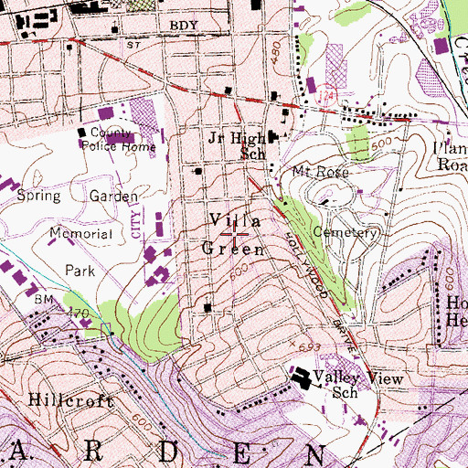 Topographic Map of Villa Green, PA