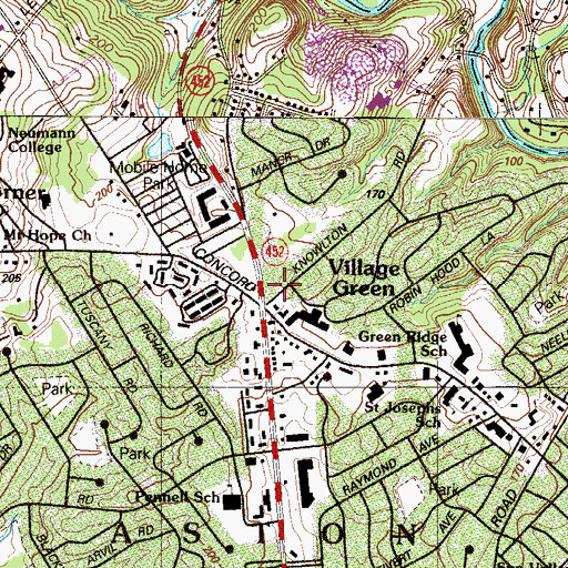 Topographic Map of Village Green, PA