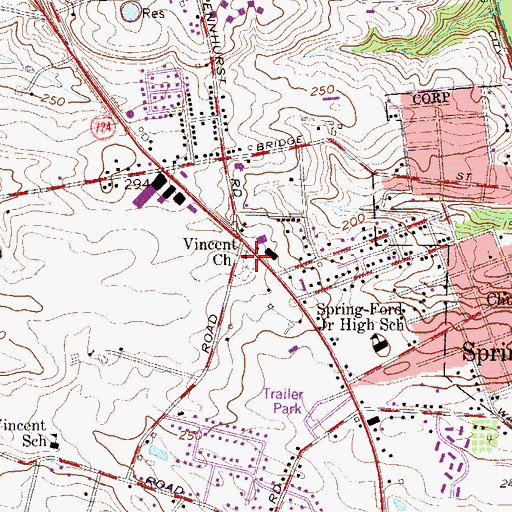 Topographic Map of Vincent Church, PA